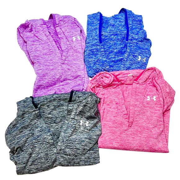 Under Armour Heat Gear Hoodie Lightweight Pullover Women Large Loose Lot of 4 - Picture 1 of 6
